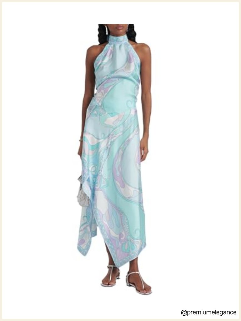 Women's Printed Satin Halter Maxi Skirt Set - Two Piece Vacation Outfit